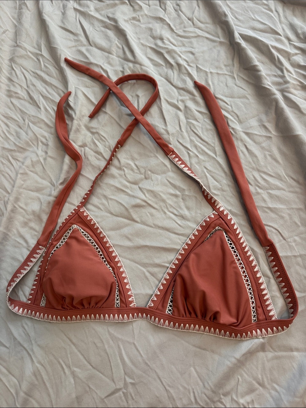 Women's Triangle Bikini Top - mauve pink with Contrast Trim